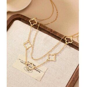 Anthropologie Dainty Layered Clover Pendant Necklace